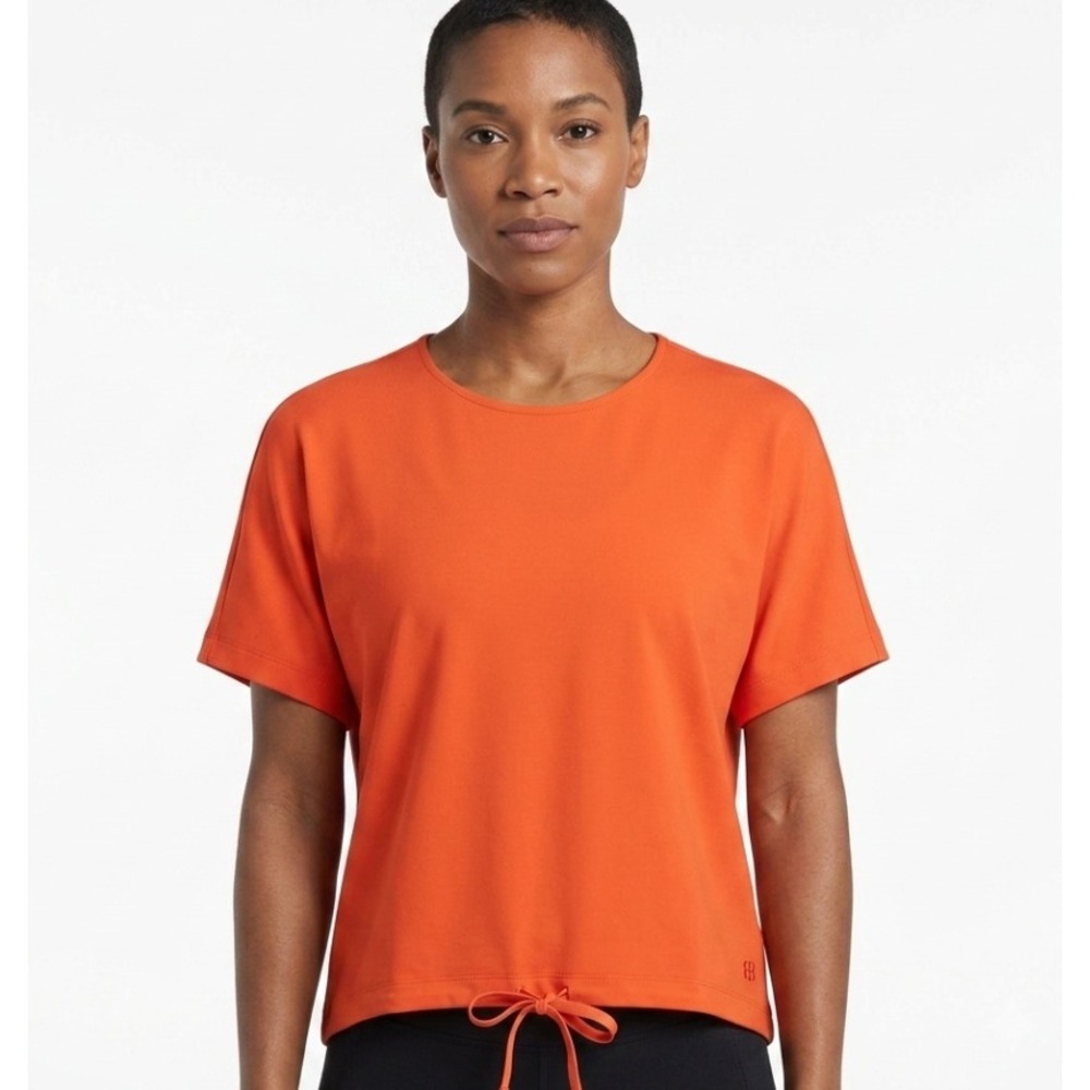 Betabrand Agile Drawstring Tee Womens XL Orange Short Sleeve Boxy W3032-MRD Yoga